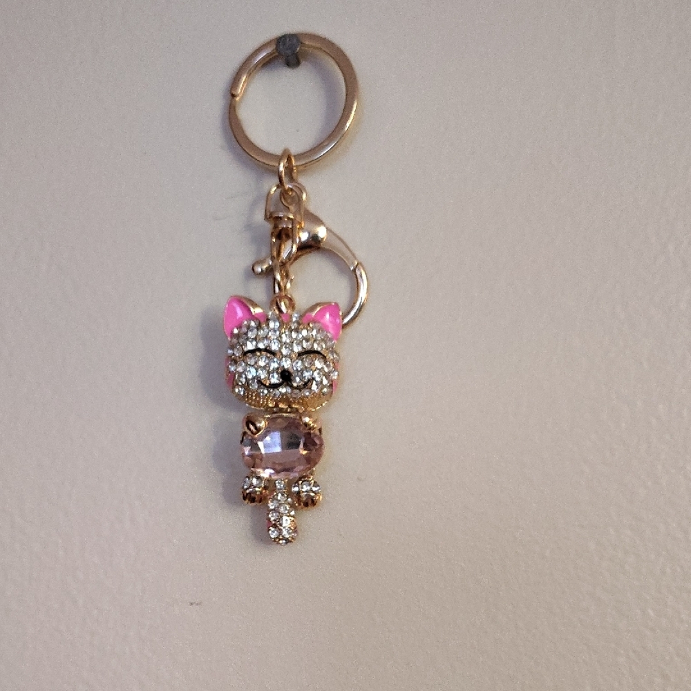 Gold and Pink Cat Keychain